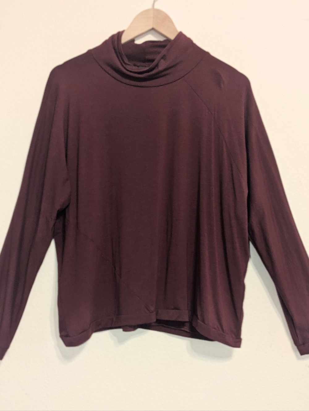 Lisa Bayne Top Womens Large Burgundy Long Sleeve Lagenlook Bamboo Blend USA